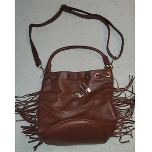 Brown fringe adjustable purse